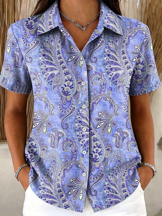 Women's Shirt Buttons Print Graphic Paisley Vintage Stylish