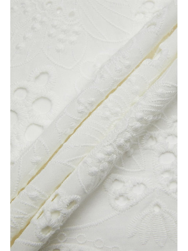 Women's Shirt Blouse Dressy Tops Embroidered Eyelet Solid