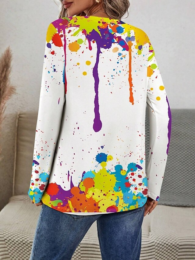 Women's T shirt Crew Neck Long Sleeve Tunic Graffiti Modern