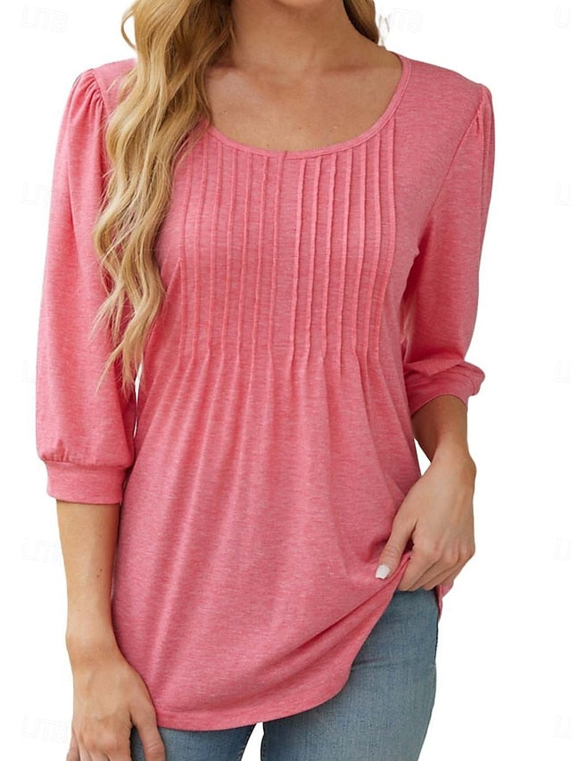 Women's Shirt Blouse Ruched Solid Color Basic Casual 3/4