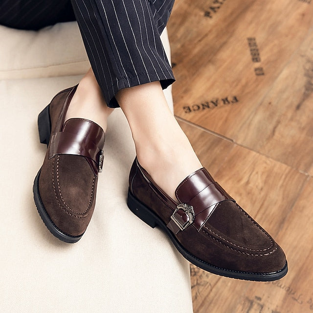 with Strap Metal Loafers Men's Patent Suede Leather and