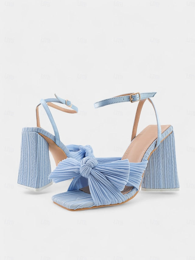 Gold Block and Heel Textured Knot Detail Rose with Sandals