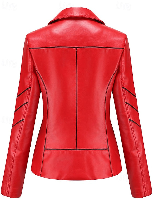 Leather Women's Pocket Jacket Faux Comfortable Zipper