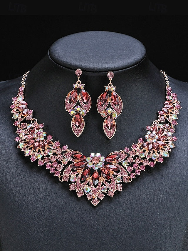 Elegant Set – Jewelry Statement Necklace Crystal Green