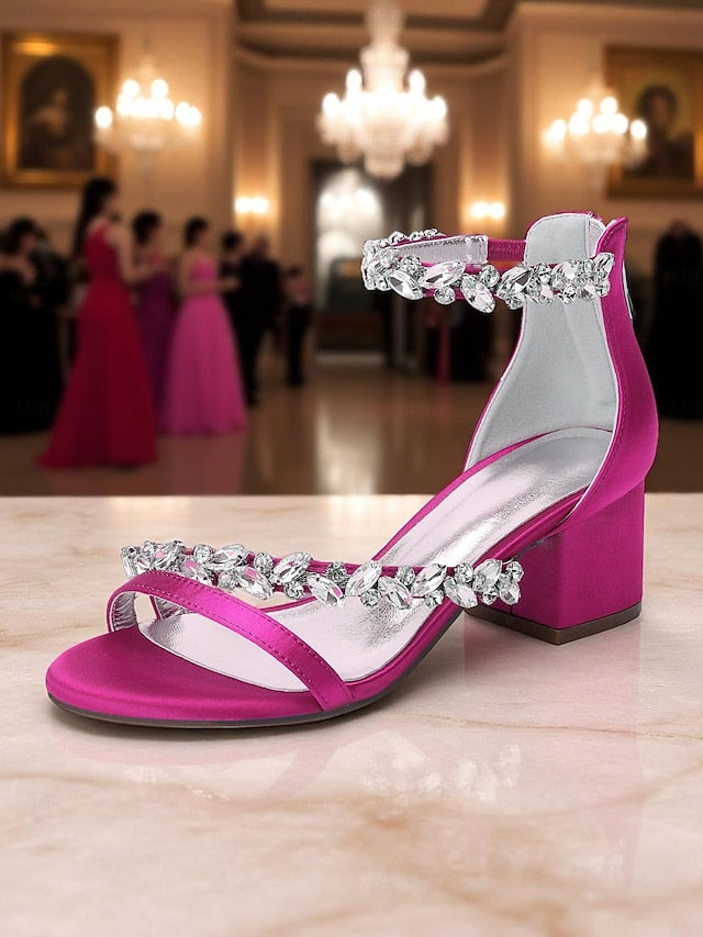 Block Satin Heel Sandals Crystal - Women's Purple