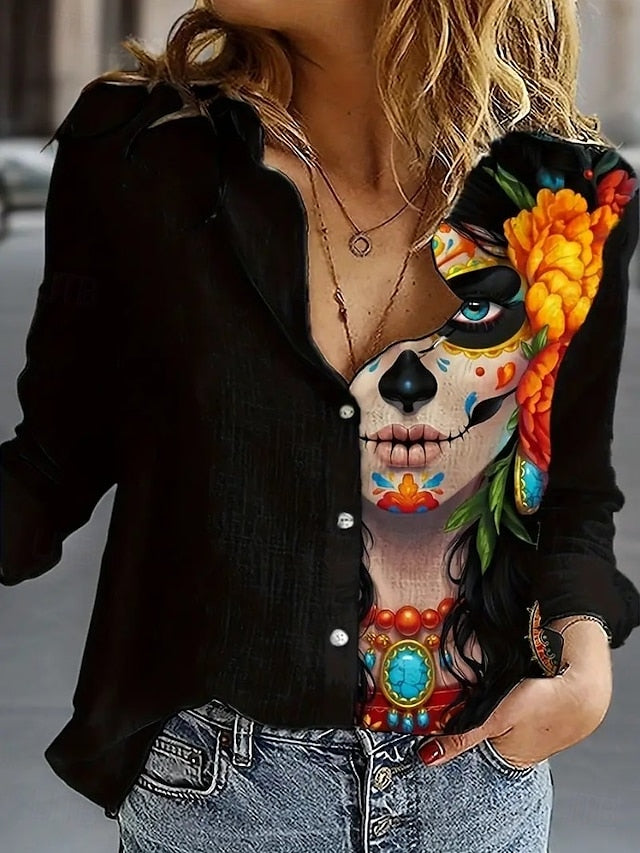 Women's Shirt Linen Like Breathable Lightweight Skulls