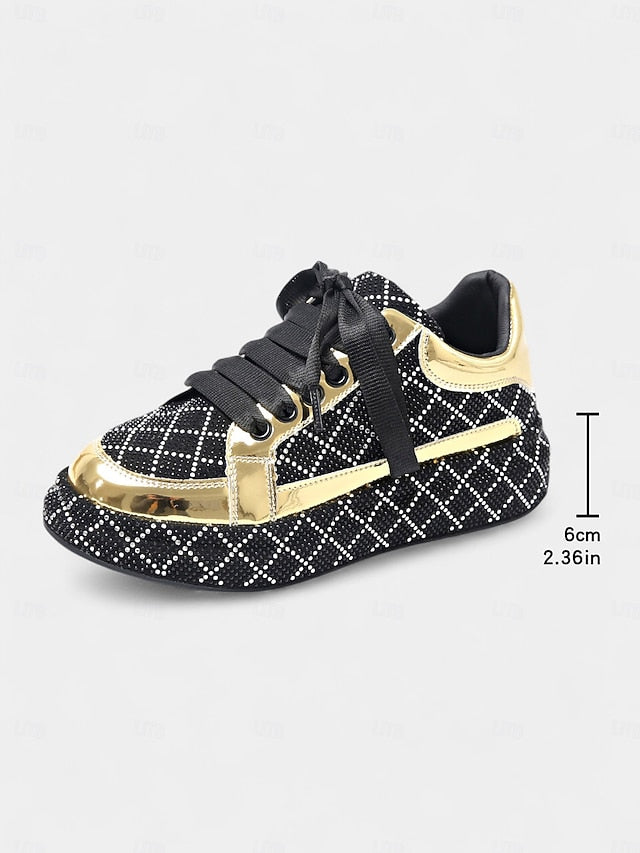 Sneakers - Quilted Black and Women's Silver Rhinestone