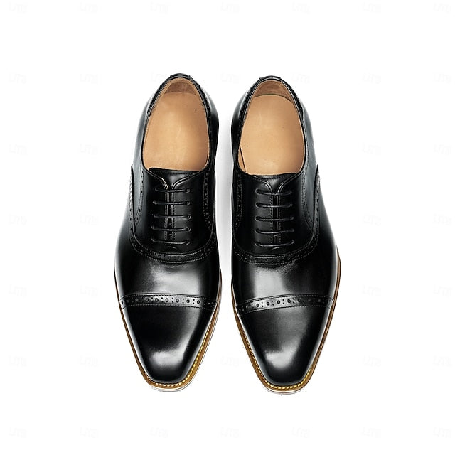 Light Shoes Wingtip Oxford Brown Men's Leather with Genuine