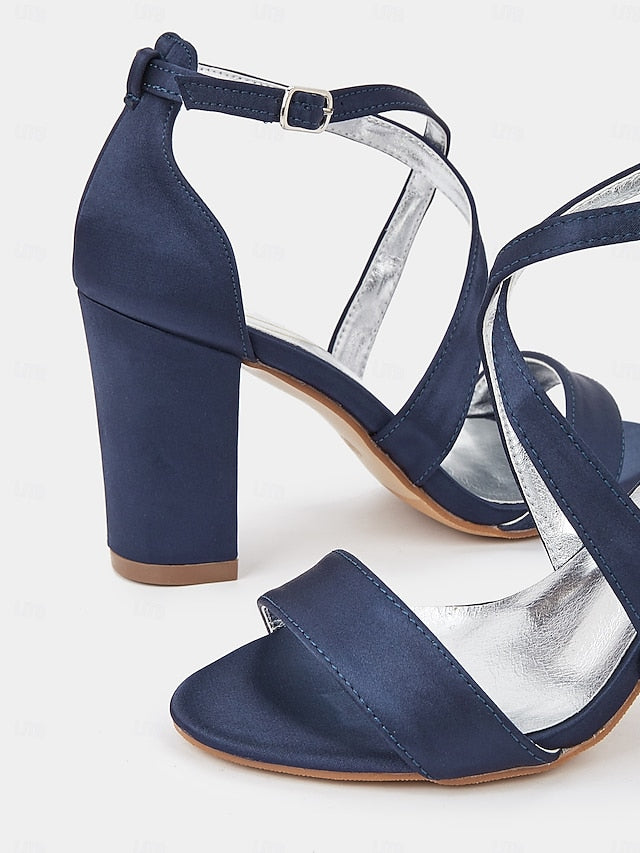 Strappy Heel Satin Women's Block – Elegant Sandals
