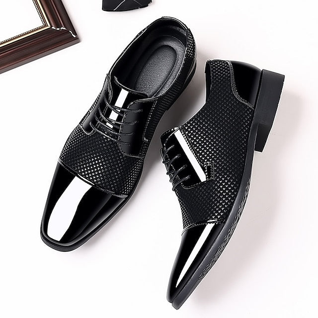 Lace-Up Patent Formal Leather Shoes Men's Black Faux