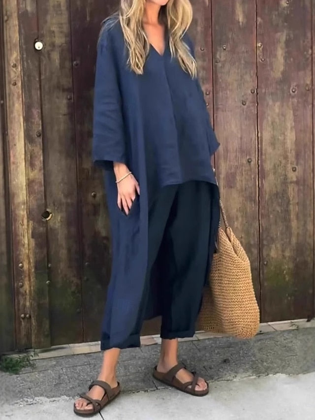 Women's Pants Sets Bolero Top Long Sleeve V Neck Solid