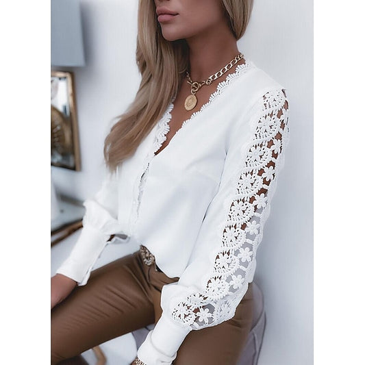 Women's Lace Shirt Blouse Eyelet top White Lace Shirt