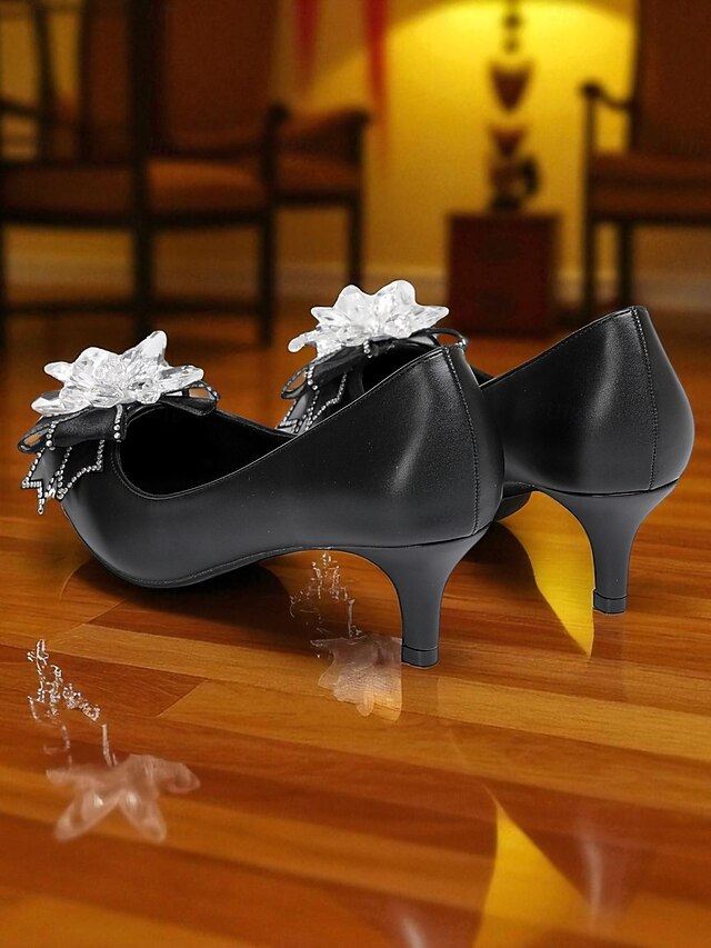 Shoes Crystal Low with Bow Wedding Women's White Heel