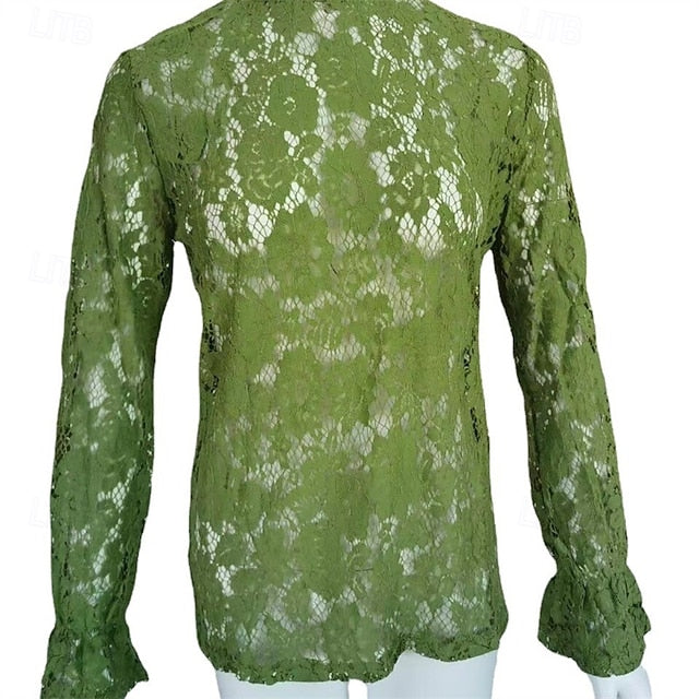 Women's Blouse Dressy Tops Lace Tops Ruched Lace Eyelet