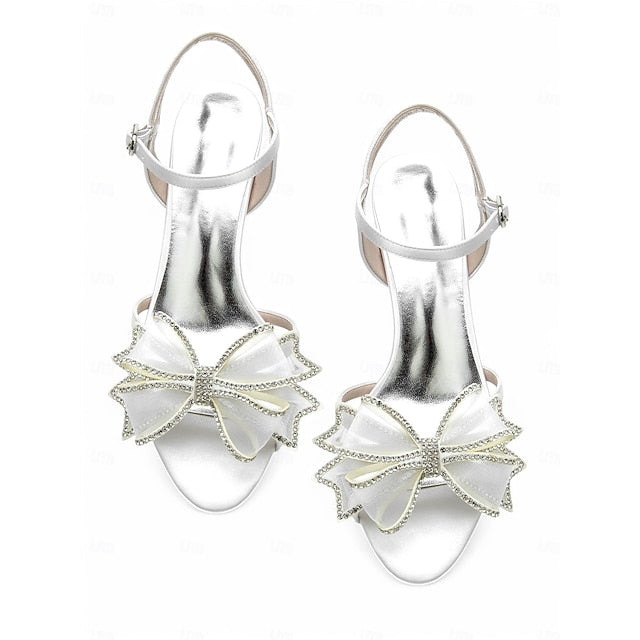 Bow Rhinestone Luxury Heel Bridal Kitten with – Sandals Detail