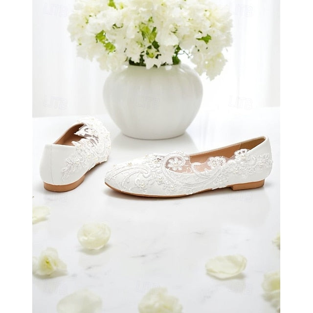 Embroidered Ballet Women's Vintage Lace – White Flats