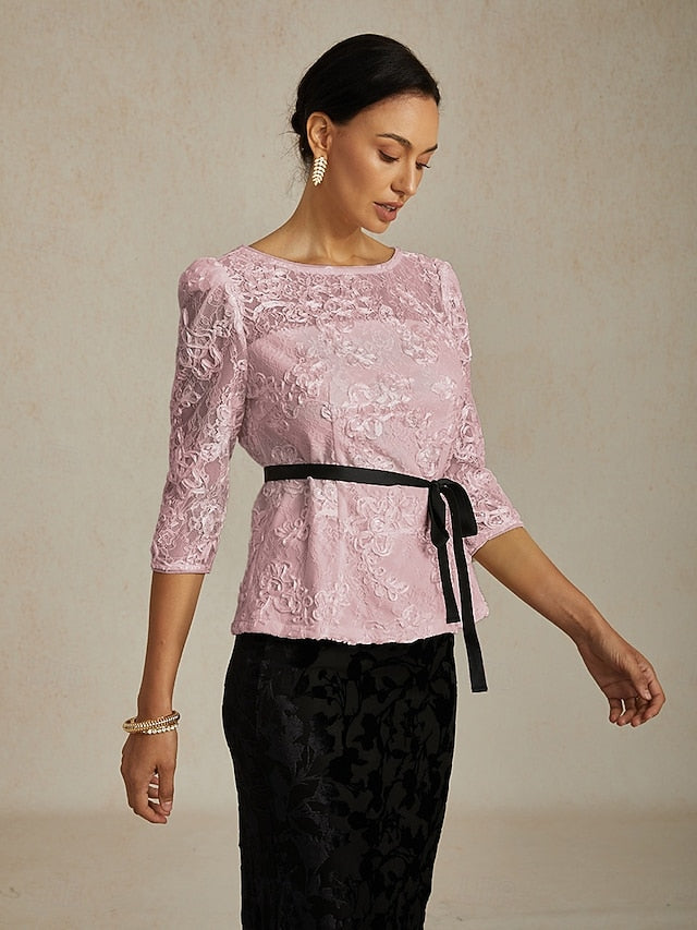 Women's Lace Tops Floral Graphic Elegant Stylish Boat Neck