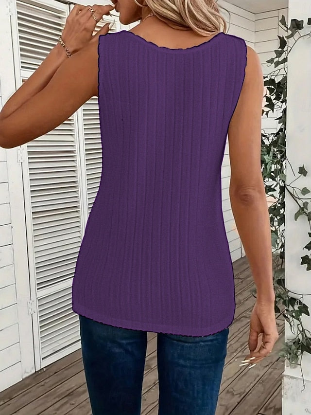 Women's Tank Top Buttons Solid Color Fashion Stylish