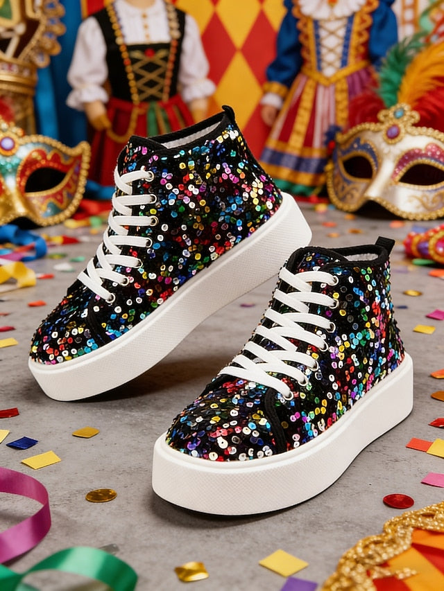Women's Mardi Gras Black Colorful Sequin High-Top Sneakers