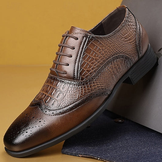 Shoes Faux Pattern Men's Leather Oxford Brown – Crocodile