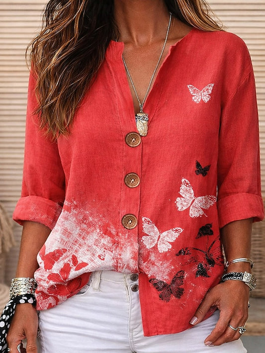 Women's Blouse Print Graphic Butterfly Elegant Vintage