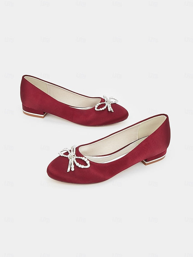 Women's Flats - Bow Round-Toe Rhinestone Embellished