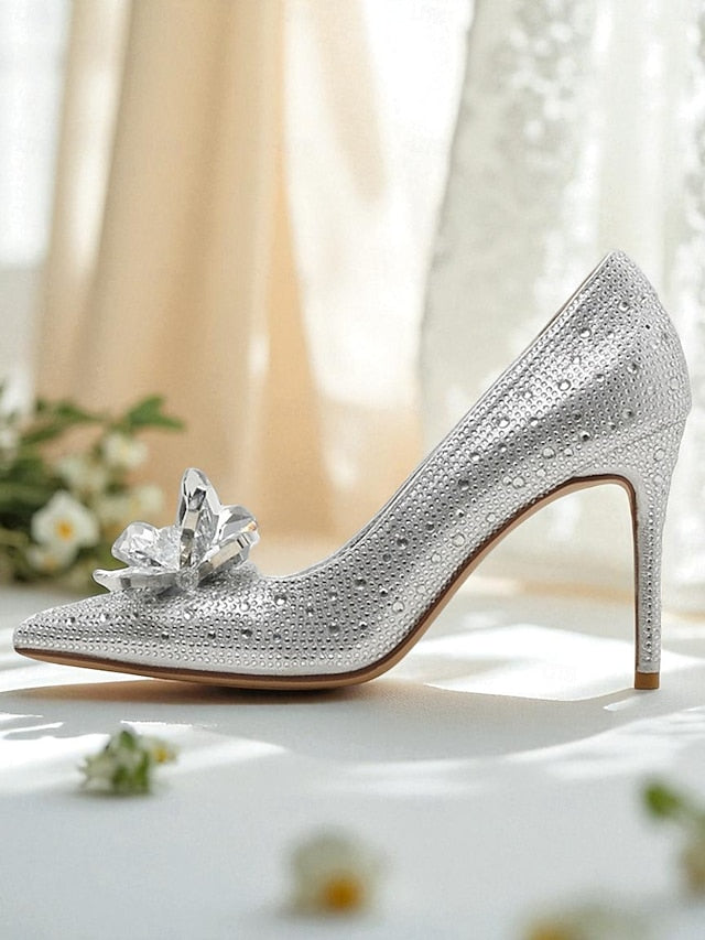 Gold Heel High Sparkly Women's Pumps - Crystal Embellished