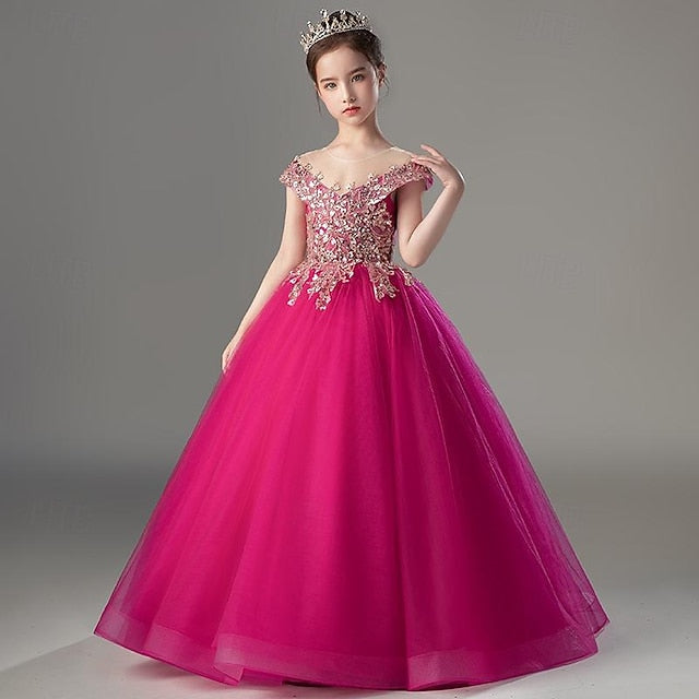 Kids Short Party Dress Sleeve Girls' Solid Color