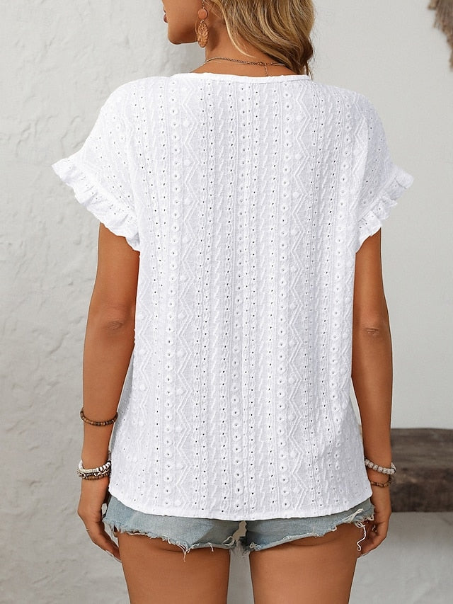 Women's T Shirt Tee Top Eyelet Plain Fashion Stylish
