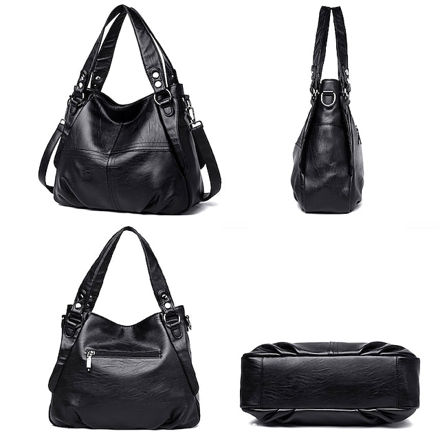 Sac bandoulière en similicuir bordeaux pour femme, grand format