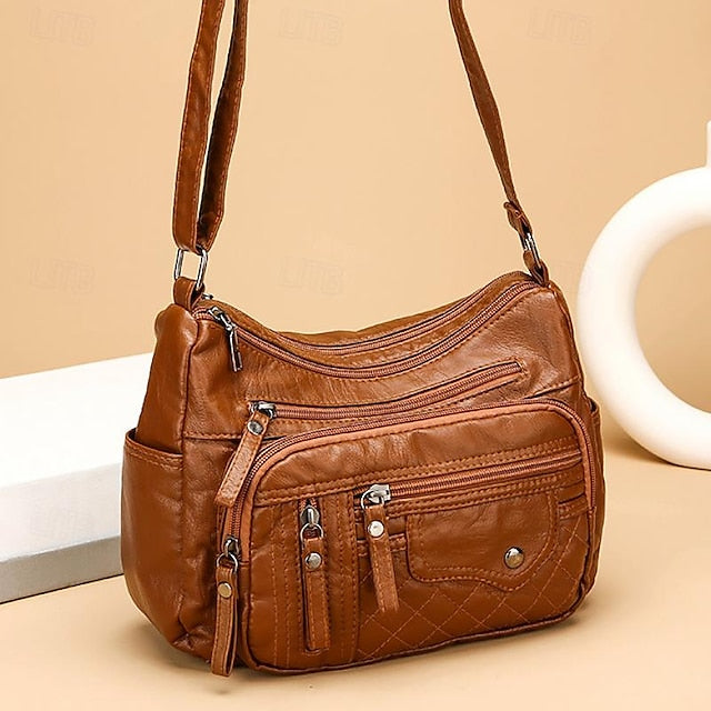 Bag Women's Faux Multiple Leather with Quilted Crossbody