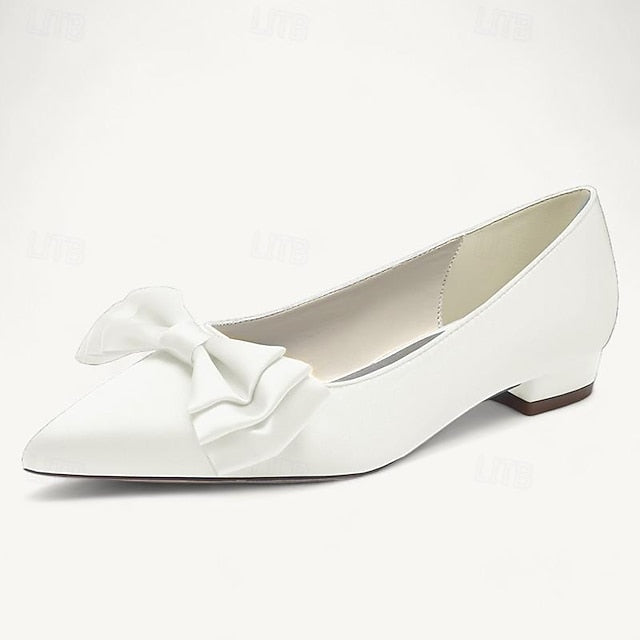 Bowknot Party Heel Pointed Women's Wedding Low Shoes Flats
