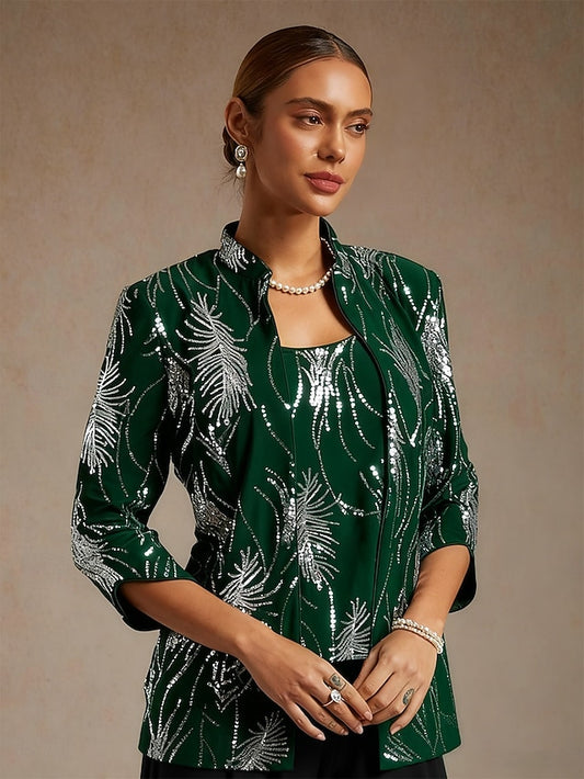 Women's Twinset Blouse Dressy Tops Evening Tops Feather