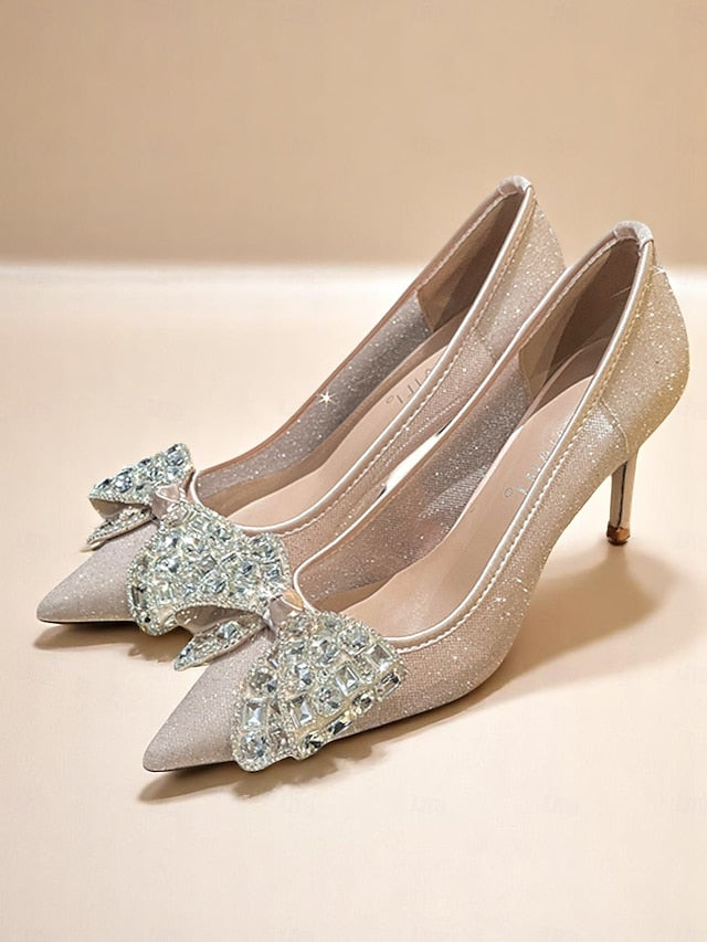 High with Rhinestone Glitter Women's Bow Heels