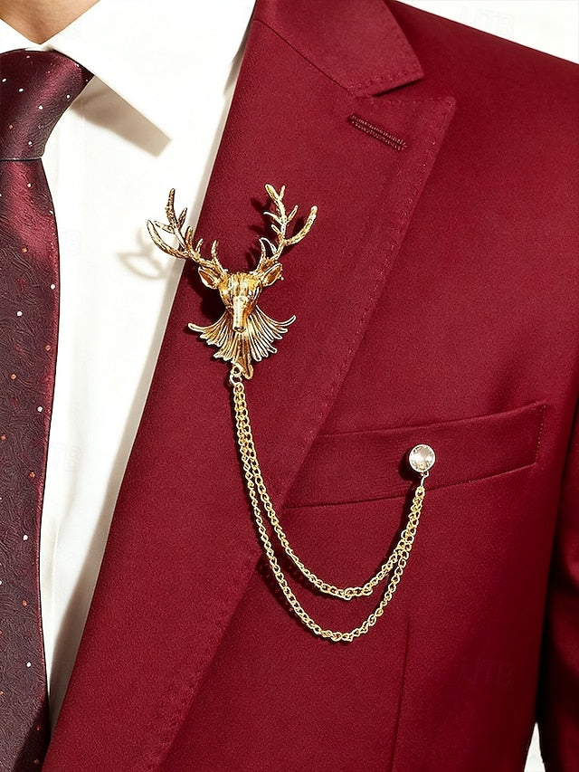 Christmas Lapel Pin with Men's Brooch Deer