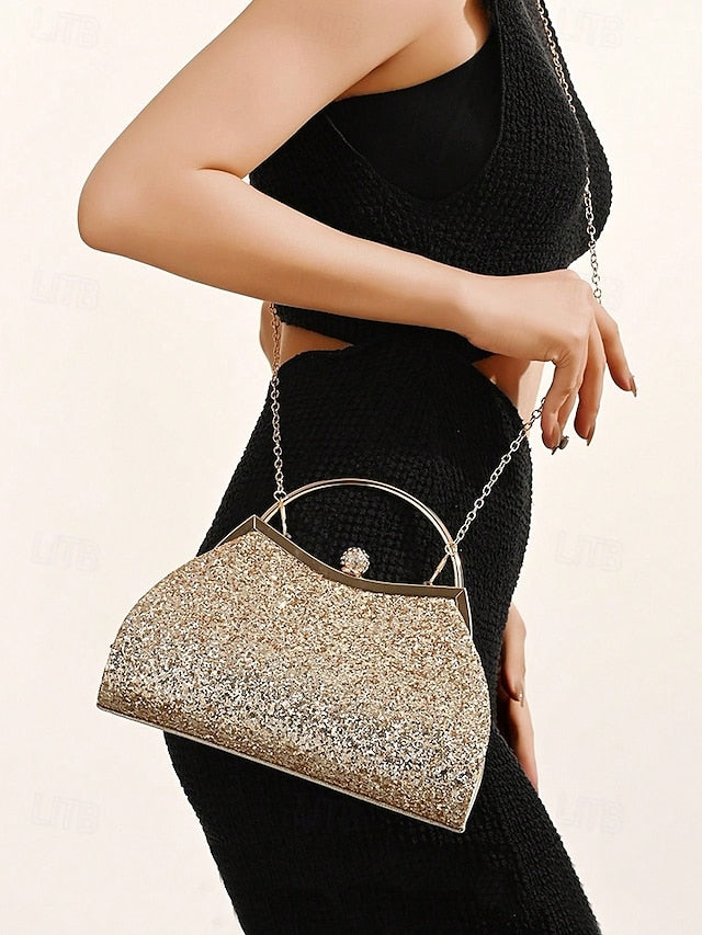 Women's Glitter Sequin Top Handle Clutch Bag, Sparkling