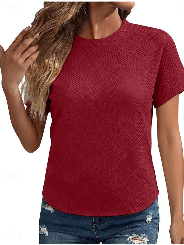 Women's T Shirt Tee Top Textured Solid Color Fashion