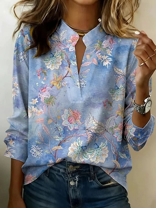 Women's Shirt Floral Graphic Vintage Stylish Long Sleeve