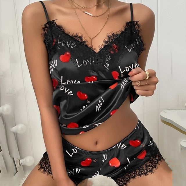 Women's Pajamas Nighty Pjs Sets 2 Pieces Heart Letter