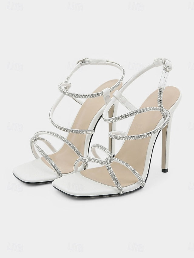 Women's Black Heel Crystal-Embellished Sandals – High