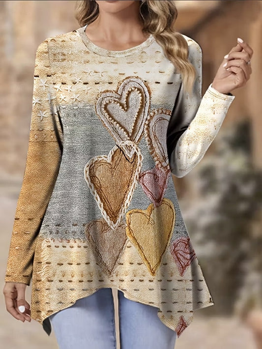 Women's Tunic Print Heart Graphic Abstract Elegant Vintage