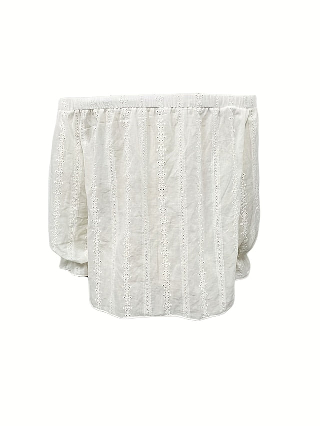 Eyelet top Women's White Plain Off Shoulder Cut Out Going