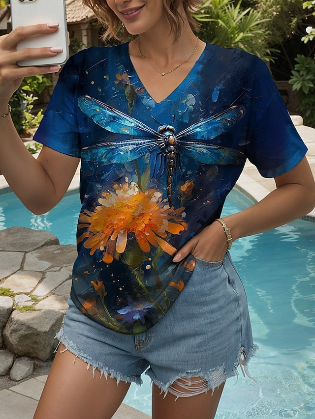 Women's T Shirt Print Graphic Animal Dragonfly Vintage