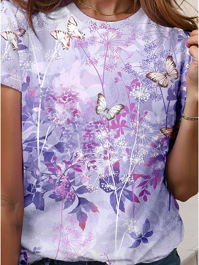 Women's T Shirt Print Floral Animal Casual Short Sleeve