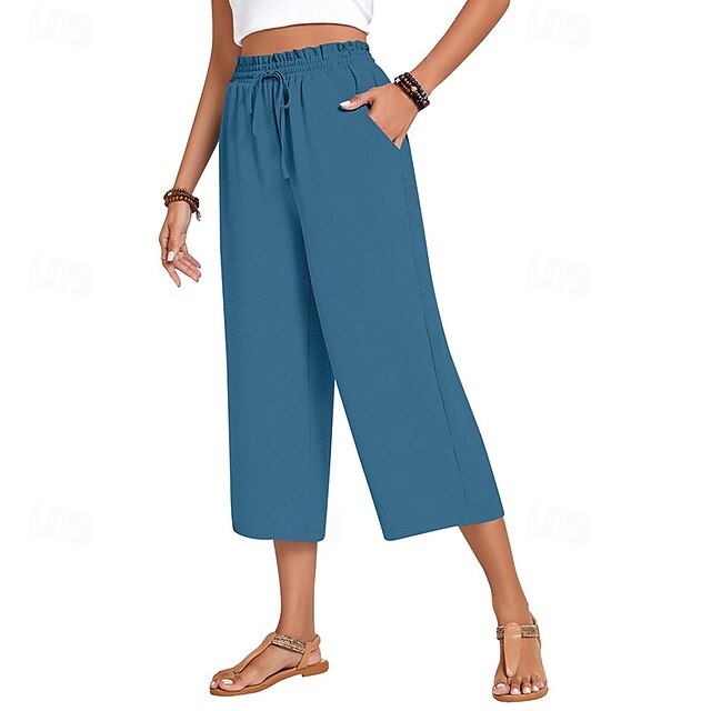 Women's Cotton Linen Pants Wide Leg Chinos Vacation