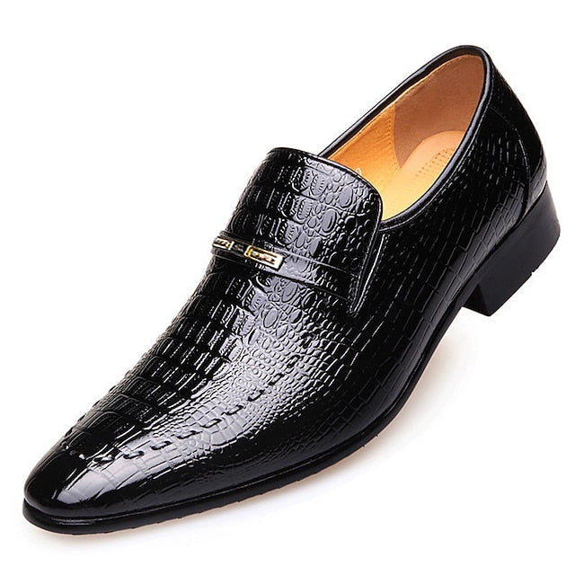 - Men's Brown Leather Loafers Pattern Crocodile Faux