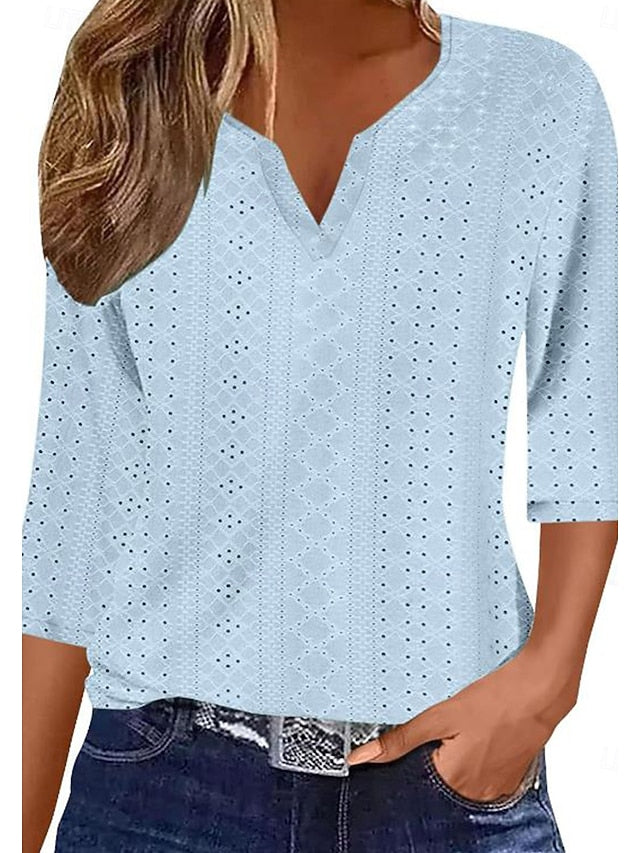 Women's Blouse Stylish Modern Hollow Out 3/4 Length Sleeve