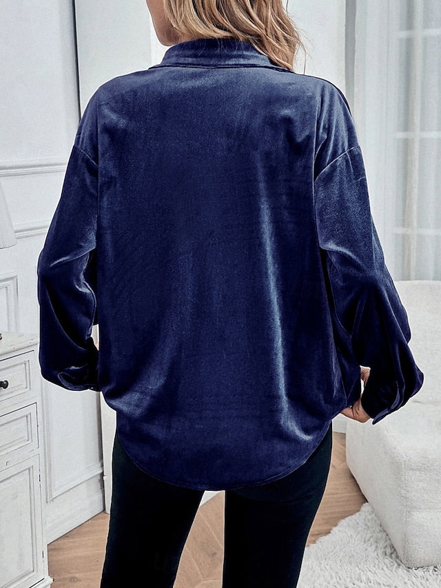 Women's Dress Shirt Button Up Shirt Blouse Velvet Blouse
