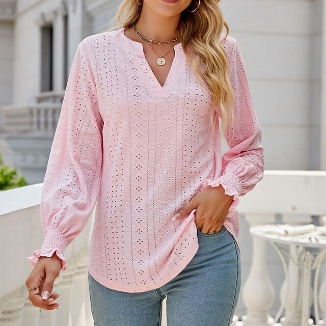 Women's Shirt Blouse Ruffle Shirt Hollow Out Plain Stylish