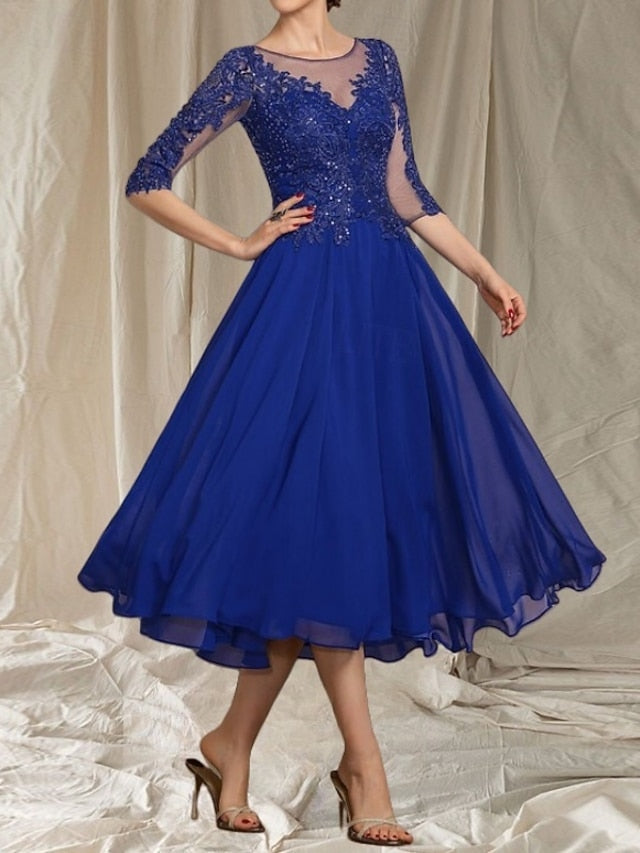 Elegant the of Wedding Bride Mother Neck Crew A-Line Dress Guest